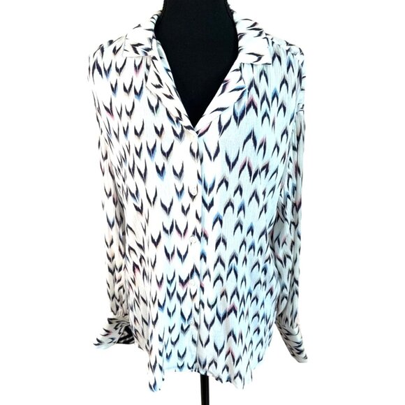 NWT FDJ Dolman Long Sleeve Crepe Aztec Print Viscose Button Shirt S Office Top - Picture 2 of 13